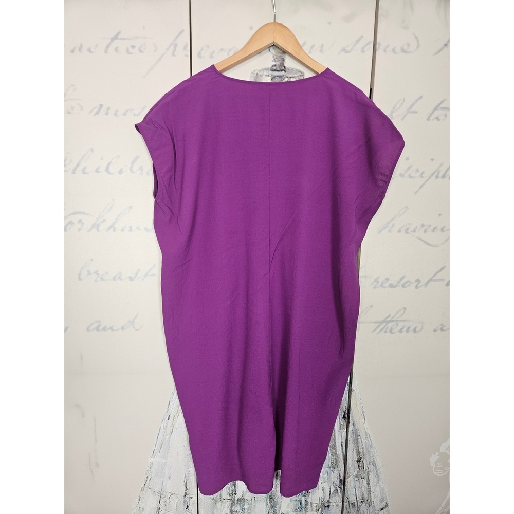 Eileen Fisher Womens Purple 100% Silk V-Neck Cinched Waist Shift Dress Size M - Picture 2 of 7